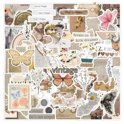 Afbeelding van 60 Stuks Esthetische Stickers, Retro Vintage Vinyl Stickerset voor Scrapbook Plakboek Laptop Waterfles Gitaar (C)