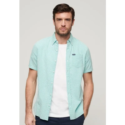 Afbeelding van Superdry Mannen Seersucker Overhemd met Korte Mouwen Groen Grootte: Xxl
