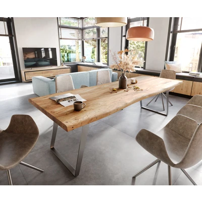 Afbeelding van Eettafel Edge acacia natuur 260x100 XL edelstaal schuin Live