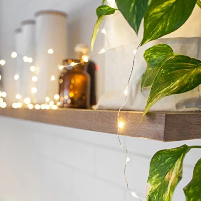 Afbeelding van Lights4fun Lichtsnoer met 100 micro leds, op zilveren draad, warmwit, stroom, voor binnen stekker