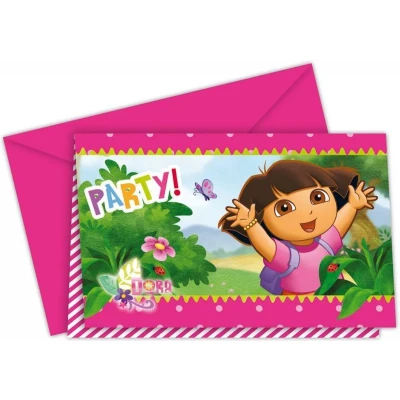 Afbeelding van Uitnodiging Dora Party roze 6 stuks
