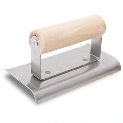 Afbeelding van Marshalltown betonstaal randtroffel R 10mm, L 13mm, gebogen uiteinden met houten handvat van roestvrij staal, afmeting de troffel: 152x76 mm