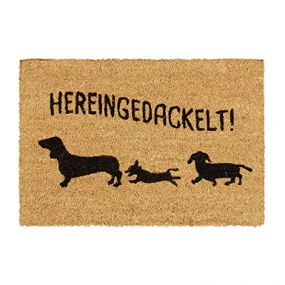 Afbeelding van Relaxdays deurmat kokos &quot;Hereingedackelt&quot;, met Duitse tekst en print, voor binnen buiten, kokosmat 40x60 cm, natuur