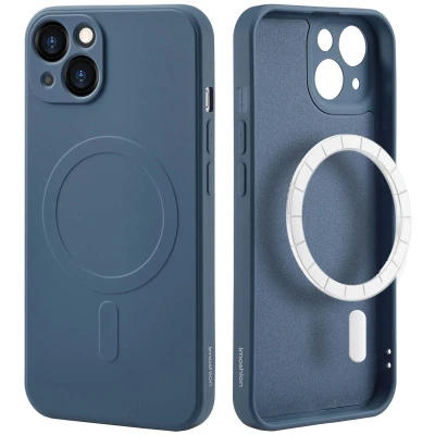 Afbeelding van Apple iPhone 13 MagSafe Hoesje Siliconen en TPU (zacht) iMoshion Softcase/Backcover Donkerblauw Telefoonhoesje