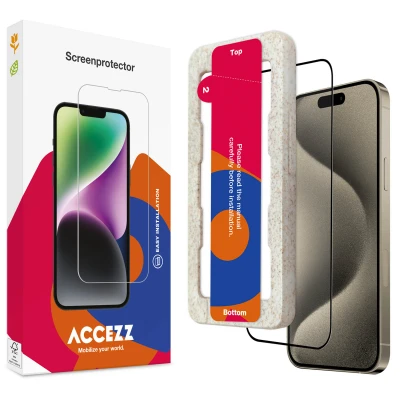 Afbeelding van screenprotector Apple iPhone 15 Pro: Accezz Gehard glas Full Cover met bio applicator