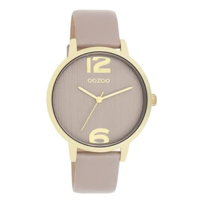 Afbeelding van Goudkleurige OOZOO horloge met taupe leren band C11342