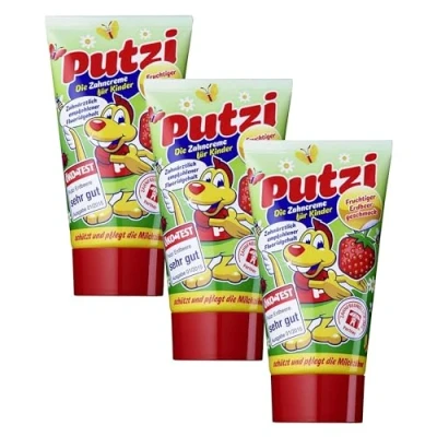 Afbeelding van Putzi tandpasta voor kinderen, aardbeien, 3 x 50 ml, kindertandpasta, tandpasta,