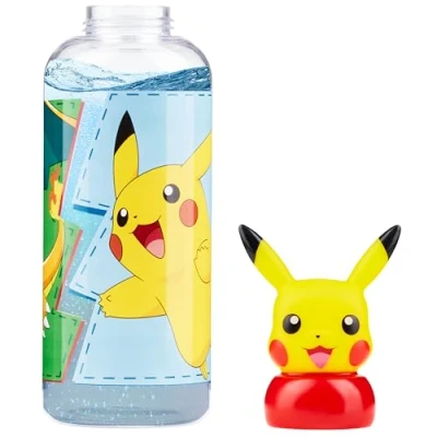 Afbeelding van Pokemon waterfles voor kinderen, 560 ml of 580 ml, plastic meisjes en jongens, met rietje, BPA vrij, Pikachu, 3D sport, school, herbruikbare fles kinderen (Multi Pikachu Deksel)