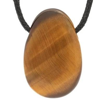 Afbeelding van Lebensquelle Plus Tijgeroog druppelhanger, geboorde trommelsteen, druppelhanger met katoenen band, hoogwaardige edelsteenhanger, Roestvrij staal,