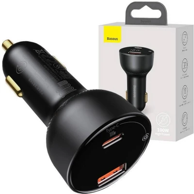 Afbeelding van Baseus USB+USB C Universele Fast Charge Autolader 100W Zwart