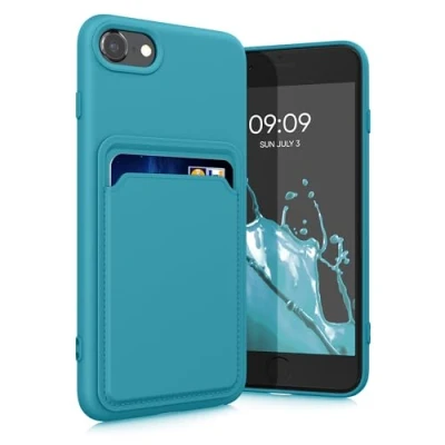 Afbeelding van kwmobile telefoonhoesje geschikt voor Apple iPhone SE (2022) / (2020) 8 7 Hoesje met pasjeshouder TPU case in mat lichtblauw