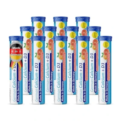 Afbeelding van Calcium + vitamine D3 bruistabletten 12x20 = 240 stuks Sinaasappel grapefruit smaak 500 mg calcium, 2,5 μg T&amp;D Pharma German Vitamin Made in Germany