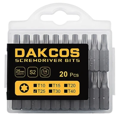 Afbeelding van DAKCOS T25 bits, bits T25, bit assortiment van S2 (lengte: 25 mm, 20 stuks)