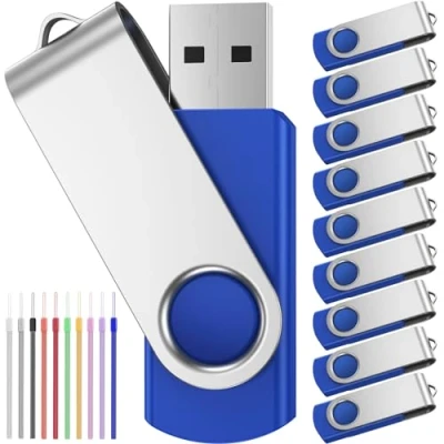Afbeelding van 10 pack Geheugensticks 16GB USB flashdrive MultiPack 2.0 stick 16 GB Gegevensopslag Waarde Pen Drive FEBNISCTE Bulk Portable PenDrive Blue Swivel met delige Snoeren Zakelijke Dienstverlening