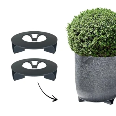 Afbeelding van terraced® Set van 2 bloempotonderzetters kleur: antraciet rond 16 cm diameter onderzetter bloempot gerecycled materiaal Made in Germany