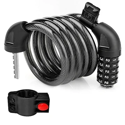 Afbeelding van fietsslot met cijfercode 120 cm / 12 mm fietsslot, kabelslot, veiligheidsniveau, zeer hoog, 5 cijferige code combinatie, anti diefstal cijferslot,