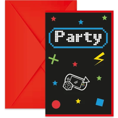 Afbeelding van Gaming Party uitnodigingen en enveloppen 6 stuks
