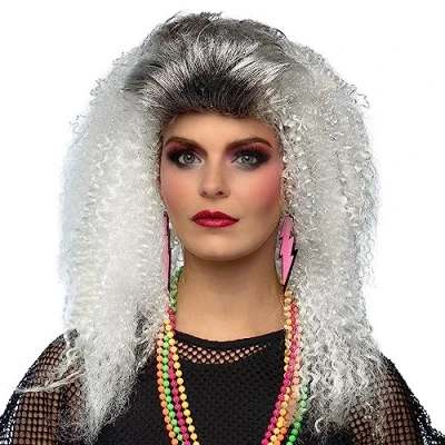 Afbeelding van Boland Pruik 80&#039;s queen Grijs Krullen Lang Vrouwen Hippie &amp; 90&#039;s Disco