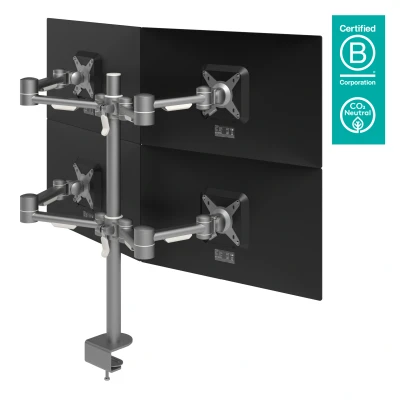 Afbeelding van monitor mount full motion 48 kg verstelbare vier dubbele monitorhouder arm zilver