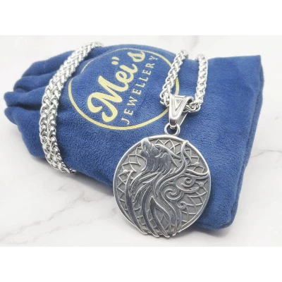 Afbeelding van Mei&#039;s Viking Valknut Wolf ketting mannen / sieraad Stainless Steel 316L Roestvrij Staal Chirurgisch 50 cm zilver