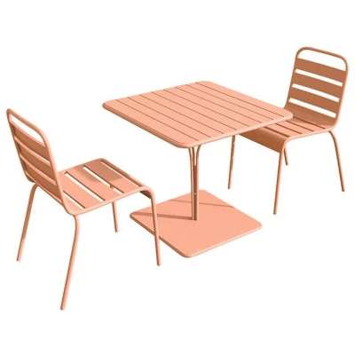 Afbeelding van Vente unique Tuineethoek van metaal Een tafel D80 cm en 2 opstapelbare stoelen Perzikkleurig MIRMANDE MYLIA L 80 x H 79 D