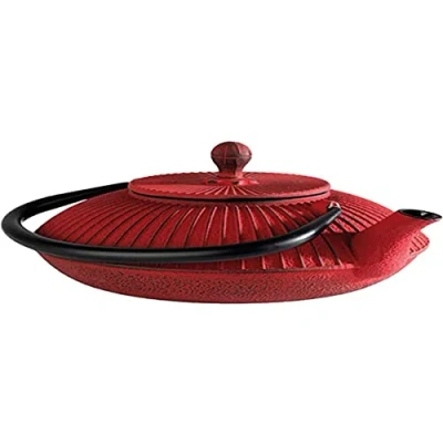 Afbeelding van APS Theepot &quot;ASIA&quot; gietijzer, geëmailleerde binnenkant, inclusief theezeefje, ideaal voor 2 3 kopjes afmetingen: 18 x 19,5 cm/hoogte: 15 cm/inhoud: 0,8 l (Rood)