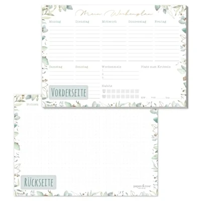 Afbeelding van paper&amp;you® A5 weekplanner blok [bladgoud] 50 pagina&#039;s incl. notitieblok op de achterkant klimaatvriendelijk en duurzaam