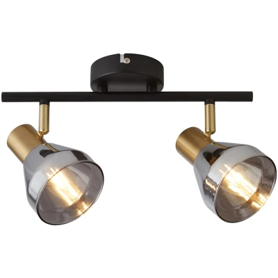 Afbeelding van Westminster Schijnwerper met 2 lichtpunten, zwart, gesatineerd messing en rookglas