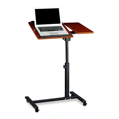 Afbeelding van Relaxdays laptoptafel op wieltjes, HBD 95 x 60 40 cm, ook voor linkshandigen, 2 delig tafelblad, hout, rood