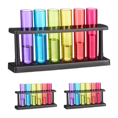 Afbeelding van Relaxdays shotglaasjes set van 18 3 houders borrelglaasjes 40 ml reageerbuis