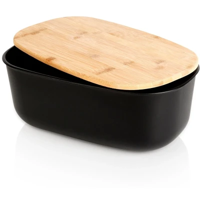 Afbeelding van Broodtrommel met Plank Zwart 39x23,5x15,5 cm Doos Box