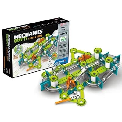 Afbeelding van Geomag Mechanics Gravity Loops &amp; Turns Educational and Creative Game for Children Circuit with Magnetic Building Blocks, Recycled Plastic Set of 130 Pieces, White, Green, Orange, Blue