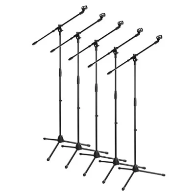 Afbeelding van McGrey MBS 01 5x Set Microfoonstatief met microfoonarm en microfoonklem Microfoonstandaard zwenkarm, in hoogte verstelbaar tot ca. 154 cm, statief, kabelklemmen, lengte 75 cm)