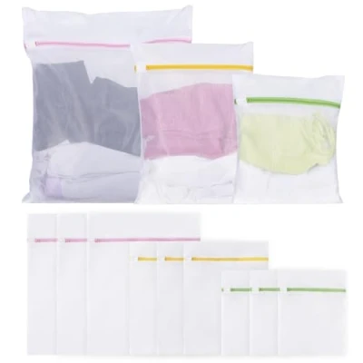 Afbeelding van Waszakken voor wasmachine, 9 stuks, wasnet, waszak, wasmachinezak, geschikt jassen, truien, overhemden, sokken, jeans, pluche dieren, enz. (groot, klein, middel)