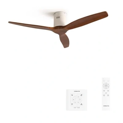 Afbeelding van CREATE Plafondventilator 40W silent Ø132 cm Controller voor wandmontage afstandsbediening Wit Donker Hout WIND CALM