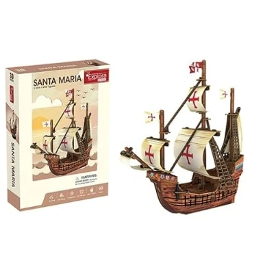 Afbeelding van EXPLORA Boot Santa Maria 3D Puzzels 540031 93 Stukken Niveau 4 Zonder Lijm of Schaar Educatief Bouwspel Kindercadeau Model Vanaf 6 jaar