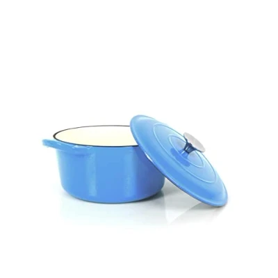 Afbeelding van Echtwerk Stoofpan van gietijzer met emaille coating, gietijzeren pan, braadpan deksel, ronde broodbakpan, geschikt voor oven, grill, BBQ en inductie, lichtblauw, 3,5 l, Ø 22,5 cm, groot