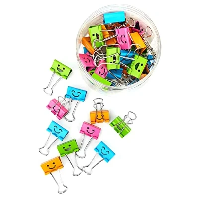 Afbeelding van D.RECT Smiles Foldback Clips voor Kantoor 48x 25mm, Multifunctionele Paperclips Metalen Binderclips Kantoorbenodigdheden Notities en Kruidenclips Verpakking