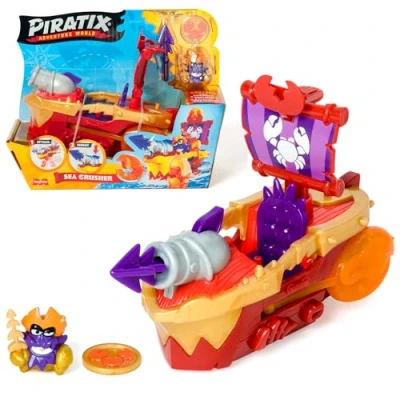 Afbeelding van PIRATIX ADVENTURE WORLD Sea Crusher Piratenschip in krabvorm, inclusief 1 piratenschip, exclusieve piratix, schat, accessoire, kanon en projectiel