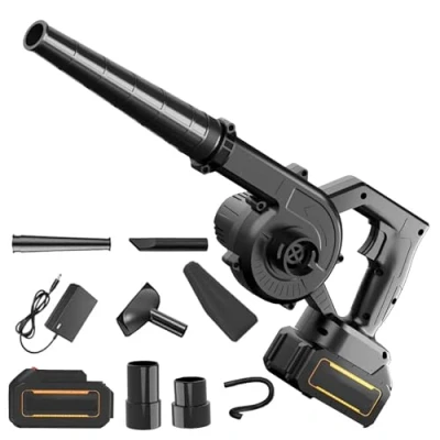 Afbeelding van 21 V draadloze bladblazer en zuiger met accu oplader, 2 in 1 bladblazer/bladzuiger, 550 W voor blad /sneeuw /stofblazen/gazononderhoud (1 x batterij zwart)