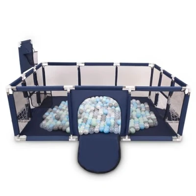 Afbeelding van Selonis Grote Speeltuin Met Plastic 200 Ballen Babybox, Marineblauw:Parel/Grijs/Transparant/Babyblue/Munt