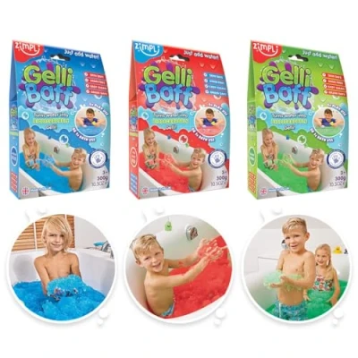 Afbeelding van Zimpli Gelatine voor kinderen, 3 stuks, blauw/rood en groen, verandert water in dik kleurrijk pluche, sensorisch badspeelgoed jongens meisjes