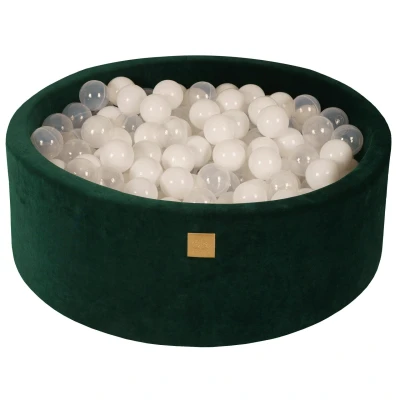 Afbeelding van ballenbak velvet groen met 200 ballen; wit, transparant