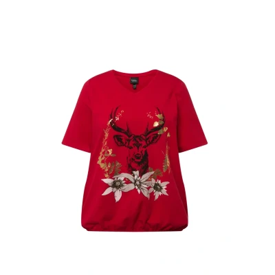 Afbeelding van Ulla Popken DEER Tshirt print, Dames, Maat: 42/44, Salsa