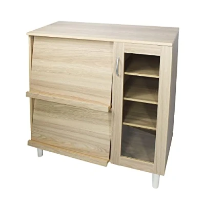 Afbeelding van Iris Ohyama , opbergmeubilair, buffet, kast met schuifblad en 6 planken, design, stevig, veelzijdig, keuken, eetkamer, woonkamer KBN 9390 lichtbruin