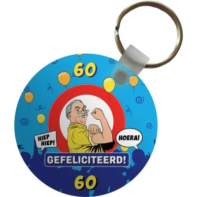 Afbeelding van Sleutelhanger Verjaardag Man 60 Jaar Plastic Rond Uitdeelcadeautjes