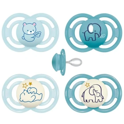 Afbeelding van MAM Perfecte Day &amp; Night fopspeen 16+ M (set van 4), incl. transport en sterilisatiebox, babyfopspeen vanaf 16 maanden, speen SkinSoft siliconen, 4 stuks