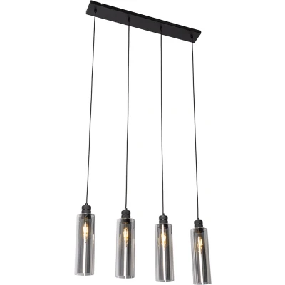 Afbeelding van QAZQA Moderne hanglamp zwart met smoke glas 4 lichts Stavelot