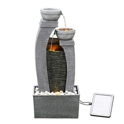 Afbeelding van Teamson Home Buiten Tuin Water Fontein Waterornament Zonne Energie 2 Lagen Pot Ontwerp Waterval Tuindecoratie Binnen &amp; Met Pomp 34 x 22.9 76.2 (cm)
