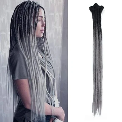 Afbeelding van Dreadlock extensions, 61 cm, handgemaakte synthetische dreads 10 strengen per pak gevlochten haar (ombre zwart tot grijs)